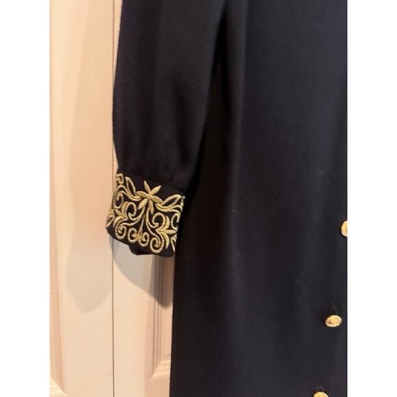 Vintage Outlander Black Gold Embroidered Knit Dress Button Front Career - Picture 6 of 8